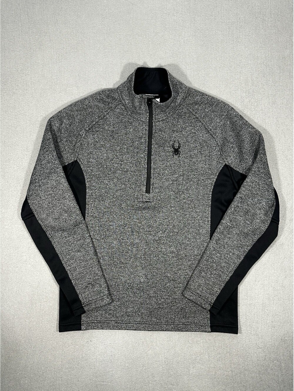 Spyder Mens Medium 1/4 Zip Pullover Jacket Gray Black Performance Fleece